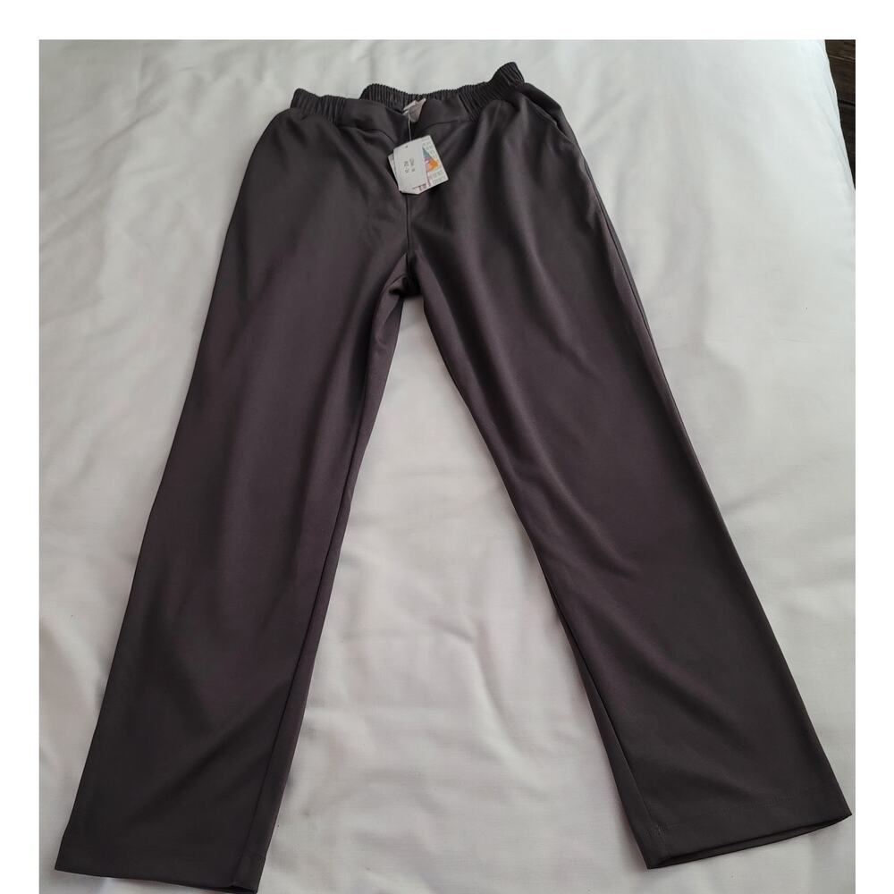 LuLaRue Ladies Pants Casual Stretch Grey Sz Med NewWTags Pull On Straight Leg